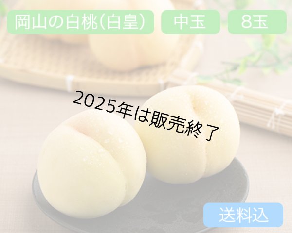 画像1: 岡山の白桃【白皇】中玉（約250ｇ）×ロイヤル8玉入【2025年】（限定100箱） (1)
