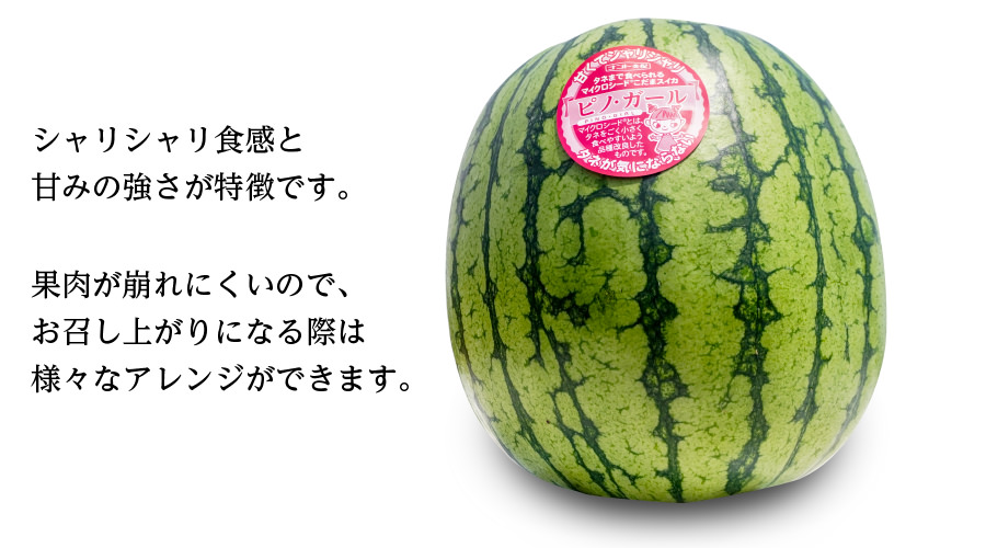 シャリシャリ食感と甘みの強さが特徴です。果肉が崩れにくいので、お召し上がりになる際は様々なアレンジができます。